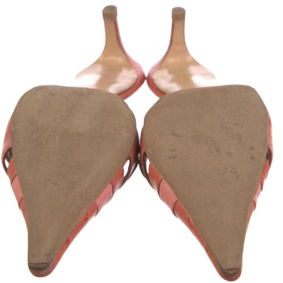 Valentino Embossed Leather Kitten Heels Mule Slides Pink Rose Size 37.5 / US 7.5 - Picture 13 of 15